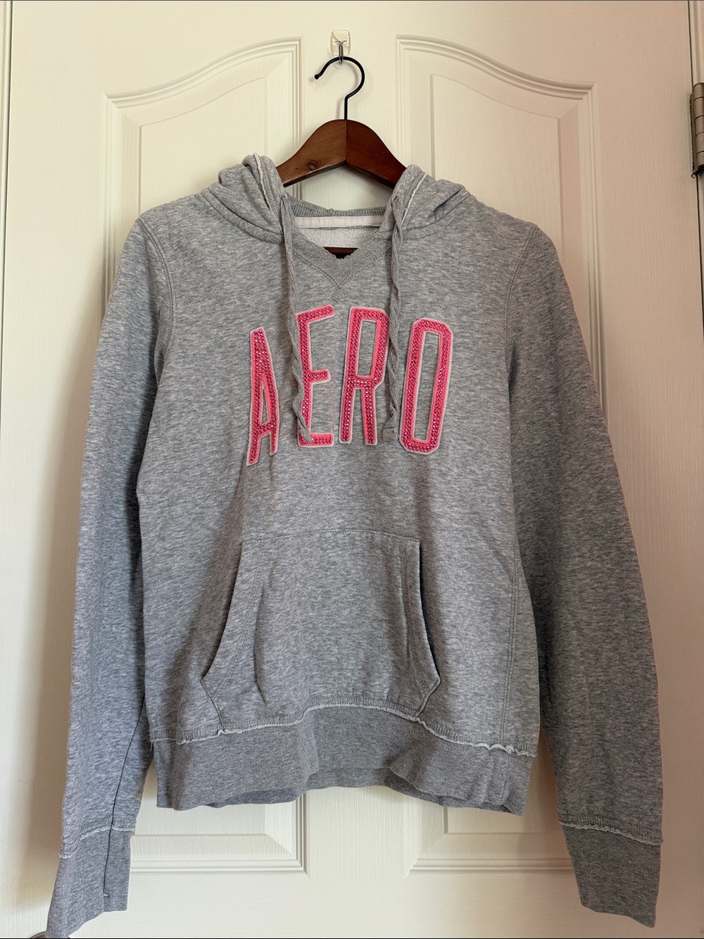 Aeropostale Gray Hoodie Sweatshirt with Pink Lettering